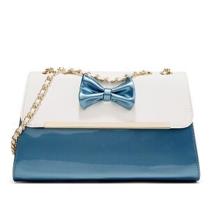 Women's Two-Tone Blue Patent Bow-Tie Gold Tone Hardware Shoulder Bag Handbag